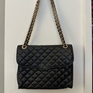 Rebecca Minkoff Black Quilted Shoulder Bag with Gold Chain